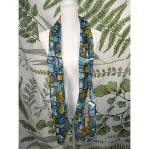 Liz Sinclair Blue Yellow Abstract Floral Print Scarf Lightweight Polyester